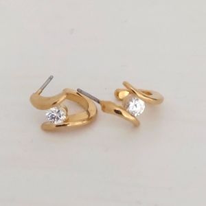 Faux Diamond Earrings Gold Toned CZ  Swirl Avon